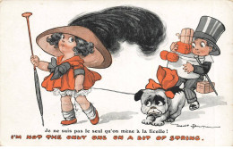 CHIENS AD#MK174 FEMME ET HOMME AU CHAPEAU BAGAGES CHIEN PAR ILLUSTRATEUR - Perros