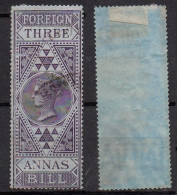 India, 3 Annas Foreign Bill Revenue, Queen Victoria - 1936-47  George VI