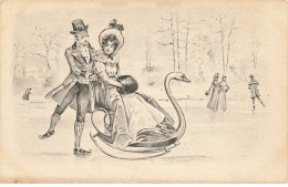 ILLUSTRATEURS AF#DC663 COUPLE BOURGEOIS SUR UN SIEGE CYGNE SUR LA PATINOIRE - 1900-1949