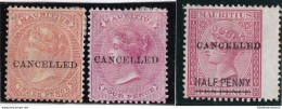 1878 MAURITIUS, SG 61-62-79 Wmk Crown CC  3 Valori Soprastampati CANCELLED MH/ML - Andere & Zonder Classificatie