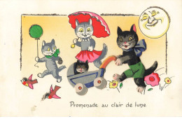 CHATS AG#MK843 PROMENADE AU CLAIR DE LUNE CHATS HUMANISES POUSSETTE PARAPLUIE AJOUTIS - Cats