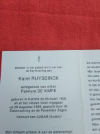 Doodsprentje Karel Ruyssinck / Hamme 28/3/1909 - 28/8/1998 ( Palmyre De Kimpe ) - Religión & Esoterismo