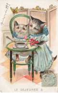 CHAT AI#DC962 MAMAN CHAT ET SON CHATON AU DEJEUNER - Cats