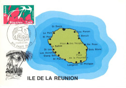 LA REUNION AM#DC003 SAINT DENIS PLAN DE L ILE LES PALMIERS TIMBRE PREMIER JOUR CARTE MAXIMUM - Saint Denis