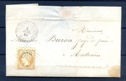 040524  LETTRE N°22 Variété Piquage + Cachet Perlé BAZOUGES LA PEROUSE - 1849-1876: Classic Period