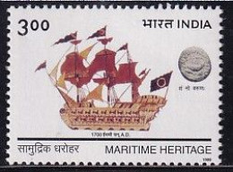 1v India MNH 1999, Maritime Heritage, History, Terractta Model Boat 1700 AD Ship, Lead Coin, Mineral, Flag, Transport - Ongebruikt