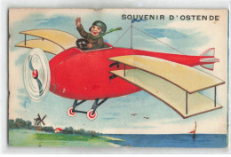 BELGIQUE AL#AL00240 SOUVENIR OSTENDE AVIATEUR ET SON AVION CARTE A SYSTEME - Oostende