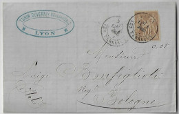 France 1877 Complete Fold Cover Turin Duverney Vioujard & Co From Lyon Agency Les Terreaux To Bologna Italy Stamp Sage - 1876-1878 Sage (Tipo I)