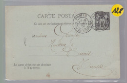 Entier Postaux  Postal    Type Sage 10 C    Sur Carte Postale  1891 Départ Paris Destination Tunisie - 1877-1920: Semi-moderne Periode