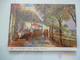 Cartolina Illustratore "Capri Via Camerelle E Famoso Ristorante Faraglioni" Anni 195o - Hotels & Gaststätten