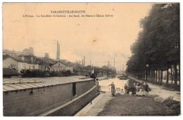 54 - CPA : VARANGÉVILLE-HAUTE - BELLE VUE SUR PÉNICHES - L'ÉCLUSE - LA SOUDIÈRE SAINT-GOBIN - LES FOURS À CHAUX SOLVAY - Binnenschepen