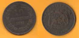 Bulgarie 10 Stotinki 1881 Bulgaria Bronze Coin Bulgarien БЪЛГАРИЯ   C 8 King Alexander I° - Bulgarie