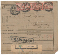 (C05) - PARCEL DESPATCH NOTE WITH 2P. X4 + 5P. STAMPS ALEXANDRIE / COLIS POSTAUX => HUNGARY 1894 - 1866-1914 Khédivat D'Égypte