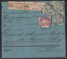 DR Paketkarte Mif Minr.41, 3x 44 K1 Biebrich 16.11.87 Gel. In Schweiz - Storia Postale