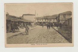 CARTOLINA VALONA - PIAZZA DEL MERCATO - POSTA MILITARE DEL 1917 - ANNULLO CENSURA E AEROPLANI SEZIONE NIEUPORT WW1 - Albanie