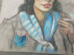 Superbe Pastel Signé Par Robert Deletang, Femme Type Gitane Espagnole Tenant Une Cigarette - Pastel