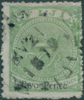 Fiji 1876 SG29 Two Pence On 3d Pale Green Crown And VR FU - Fiji (1970-...)