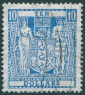 New Zealand Fiscal 1967 SGF222a $10 Blue Arms FU - Otros & Sin Clasificación