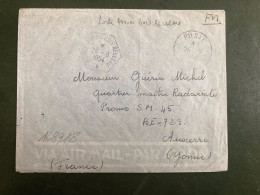 LETTRE En FM OBL. HEXAGONALE Tiretée 26-8 1954 PORTE AVIONS BOIS BELLEAU + POSTE NAVALE Pour Michel GUERIN QM Radariste - Seepost