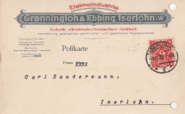 DR Orts-Werbekarte Grenningloh & Ebbing Iserlohn EF Minr.225 Iserlohn 4.12.22 - Storia Postale