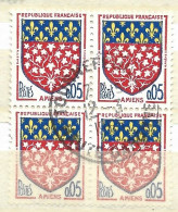 FRANCE N° 1352 5C  JAUME BLEU BLAC ET ROUGE BLASON D'AMIENS  BLOC DE 4 OBL - Used Stamps