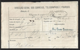 Telegrama Via Cabo Submarino Obliteração Lisboa Da Estação De Telegráfica Principal 1887.Telegram Via Submarine Cable Wi - Brieven En Documenten