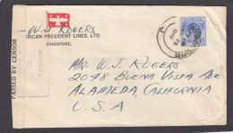 AMERICAN PRESIDENT LINES, LTD. SINGAPORE. LETTRE DE SINGAPOUR POUR LES U.S.A.,OUVERTE PAR LA CENSURE  US,1940. - Straits Settlements