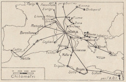 Italia - Vie Di Comunicazioni Aeree - 1938 Mappa Epoca - Vintage Map - Carte Geographique