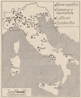 Industrie Alimentari In Italia - 1938 Mappa Epoca - Vintage Map - Carte Geographique