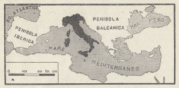 L'Italia Nel Mediterraneo - Mappa D'epoca - 1935 Vintage Map - Carte Geographique