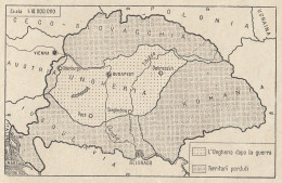 L'Ungheria Prima E Dopo La Guerra Mondiale - Mappa D'epoca - 1935 Old Map - Carte Geographique