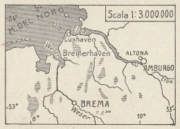 Estuari Dell'Elba E Del Weser Nel Mare Del Nord - Mappa D'epoca - 1935 Map - Landkarten