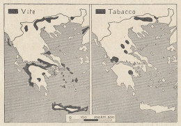 Vite E Tabacco In Grecia - Mappa D'epoca - 1935 Vintage Map - Landkarten