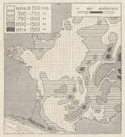 Francia - Quantita Annua Delle Piogge - Mappa D'epoca - 1935 Vintage Map - Landkarten