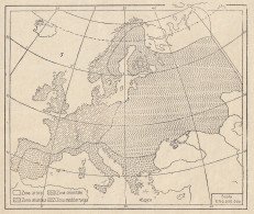 Zone Climatiche Dell' Europa - Mappa D'epoca - 1935 Vintage Map - Carte Geographique