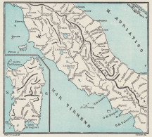 Fiumi Dell'Italia Centrale - Mappa D'epoca - 1934 Vintage Map - Cartes Géographiques