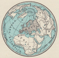 Posizione Dell'Europa E Dell'Italia - Mappa D'epoca - 1934 Vintage Map - Carte Geographique