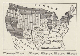 Divisione Degli Stati Uniti E Percentuali Di Stranieri - Mappa - 1936 Map - Carte Geographique