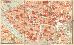 Roma, Il Centro, Pianta Della Città, Carta Geografica Epoca, Vintage Map - Carte Geographique