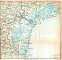 Venezia E Dintorni, Chioggia, Mestre, Carta Geografica Epoca, Vintage Map - Carte Geographique