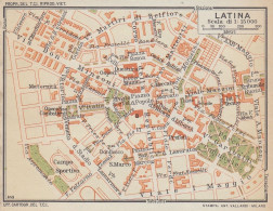 Latina, Pianta Della Città, Carta Geografica Epoca, Vintage Map - Cartes Géographiques