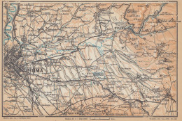 Roma E Dintorni, Palestrina, Tivoli, Carta Geografica Epoca, Vintage Map - Carte Geographique