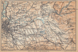 Roma E Dintorni, Palestrina, Tivoli, Carta Geografica Epoca, Vintage Map - Geographische Kaarten