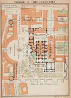 Roma, Terme Di Diocleziano, Carta Geografica Epoca, Vintage Map - Carte Geographique