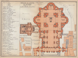 Roma, Basilica Di S. Pietro In Vaticano, Carta Geografica, Vintage Map - Carte Geographique