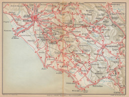 Roma E Dintorni, Gaeta, Subiaco, Carta Geografica Epoca, Vintage Map - Carte Geographique