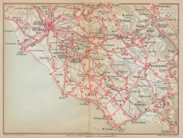 Roma E Dintorni, Gaeta, Subiaco, Carta Geografica Epoca, Vintage Map - Cartes Géographiques