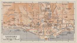 Sanremo, Pianta Della Città, Carta Geografica Epoca, 1937 Vintage Map - Carte Geographique