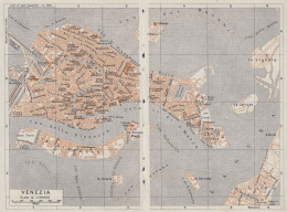 Venezia, Pianta Della Città, Carta Geografica Epoca, 1937 Vintage Map - Carte Geographique