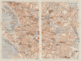 Genova, Pianta Della Città, Carta Geografica Epoca, 1937 Vintage Map - Carte Geographique